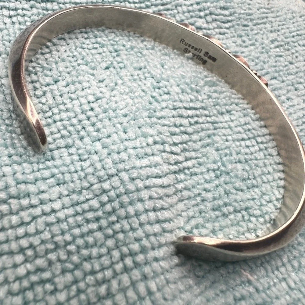 Russell Sam Sterling Silver Cuff Bracelet Blue Stone 26g .25
